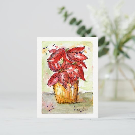 Poinsettia-kerstBriefkaart Feestdagenkaart (Staand voorkant)
