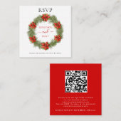 Poinsettia kerstbruiloft QR-code RSVP Informatiekaartje (Voorkant / Achterkant)
