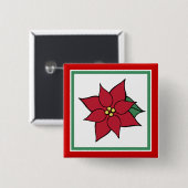 Poinsettia KerstButton Pin Vierkante Button 5,1 Cm (Voorkant /achterkant)