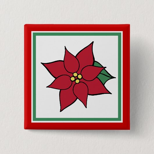 Poinsettia KerstButton Pin Vierkante Button 5,1 Cm (Voorkant)