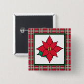 Poinsettia KerstButton Pin Vierkante Button 5,1 Cm (Voorkant /achterkant)