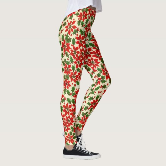 Poinsettia Kerstfeest Hoge Kwaliteit Leggings (Rechts)