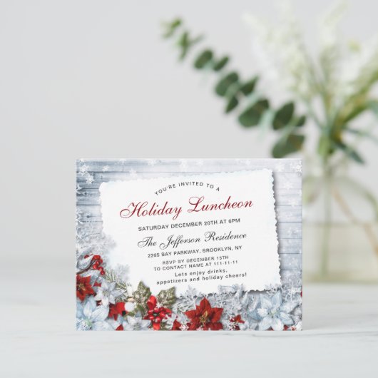 Poinsettia Kerstfeestdag nobelon uitnodiging P (Staand voorkant)