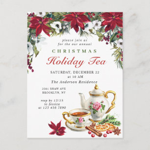 Poinsettia kerstfeestdag-uitnodiging voor theekopi briefkaart