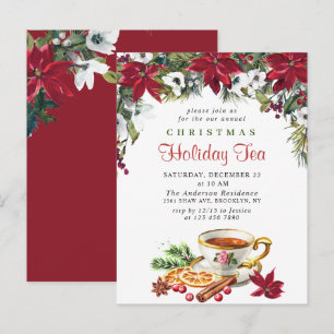 Poinsettia kerstfeestdag-uitnodiging voor theekopi briefkaart