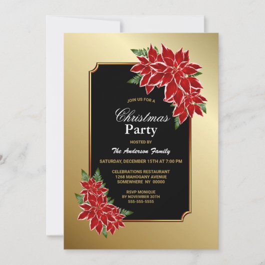 Poinsettia kerstfeestfeest Gold BoundBlack Kaart (Voorkant)