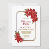 Poinsettia kerstfeestfeest met gouden rand kaart (Voorkant)