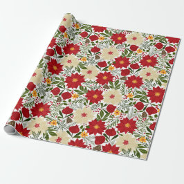 Poinsettia KerstFloral Cadeaupapier
