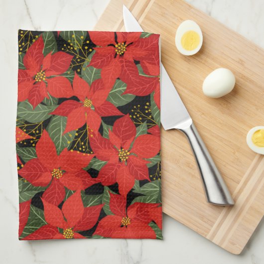 Poinsettia KerstFloral Theedoek (Quarter Fold)
