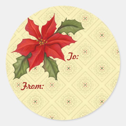 Poinsettia kerstgoud ronde sticker (Voorkant)
