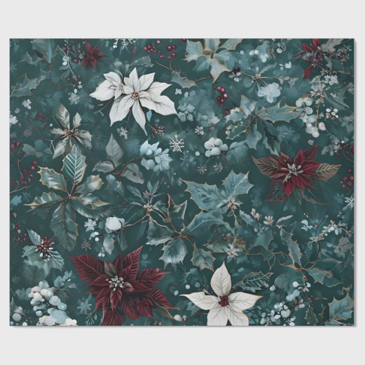 Poinsettia kerstinpakpapier cadeaupapier (Vlak)