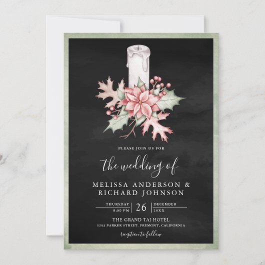 Poinsettia kerstkaarscode QR Code Black Weddenscha Kaart (Voorkant)