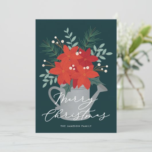 Poinsettia kerstkaart aankondiging (Staand voorkant)