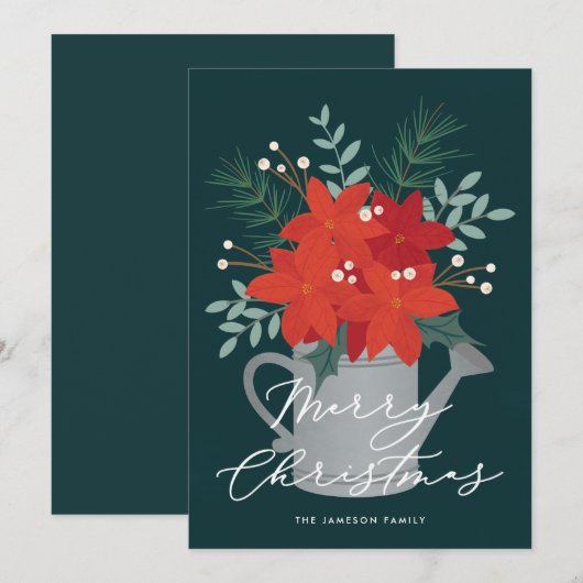 Poinsettia kerstkaart aankondiging (Voorkant / Achterkant)