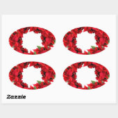 Poinsettia Kerstkrans Ovale Sticker (Vel)