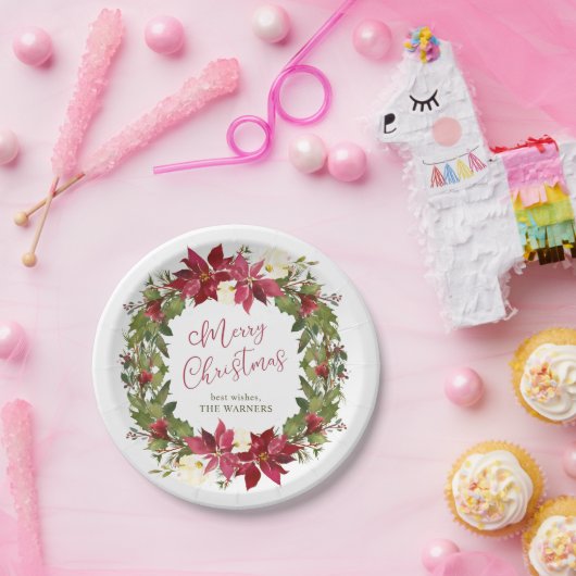 Poinsettia Kerstmis - Gepersonaliseerd Papieren Bordje (Feest)