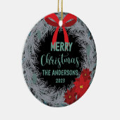 Poinsettia Kerstmis met naam en jaar Keramisch Ornament (Rechts)