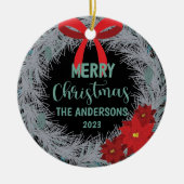 Poinsettia Kerstmis met naam en jaar Keramisch Ornament (Voorkant)
