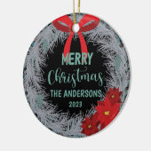 Poinsettia Kerstmis met naam en jaar Keramisch Ornament (Links)