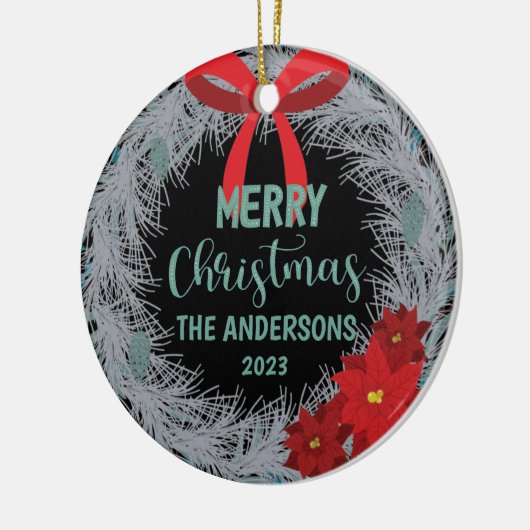 Poinsettia Kerstmis met naam en jaar Keramisch Ornament (Links)