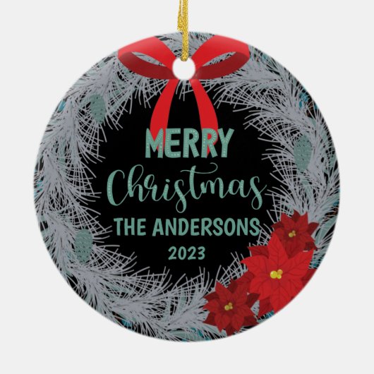 Poinsettia Kerstmis met naam en jaar Keramisch Ornament (Achterkant)