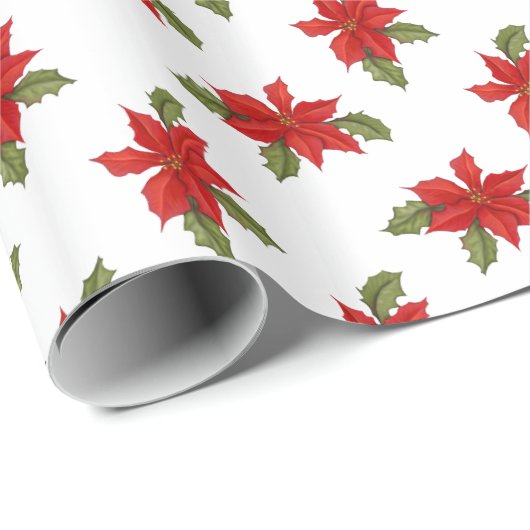 Poinsettia Kerstmis op wit Cadeaupapier (Rol Hoek)