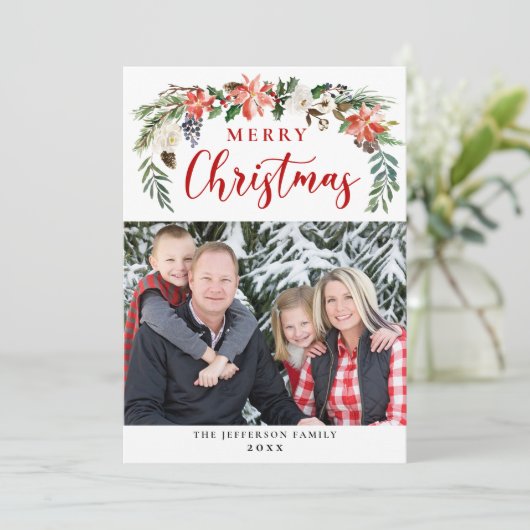 Poinsettia Kerstmis — PHOTO-groet Feestdagenkaart (Staand voorkant)