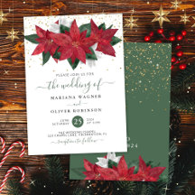 Poinsettia Kerstmis Waterverf Bloemige Bruiloft