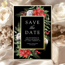 Poinsettia Kerstmis Zwart Trouwen Save the Date