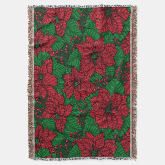 Poinsettia, kerstpatroon deken (Voorkant Verticaal)