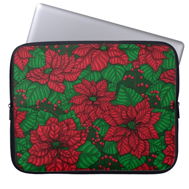 Poinsettia, kerstpatroon laptop sleeve (Voorkant)