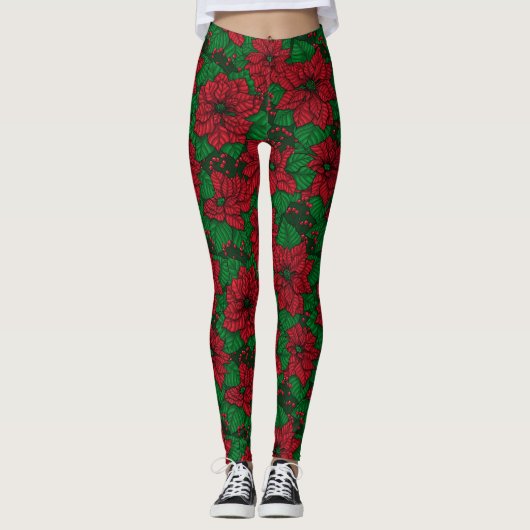 Poinsettia, kerstpatroon leggings (Voorkant)