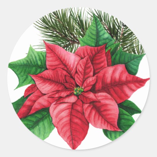 Poinsettia Kerststicker Ronde Sticker (Voorkant)