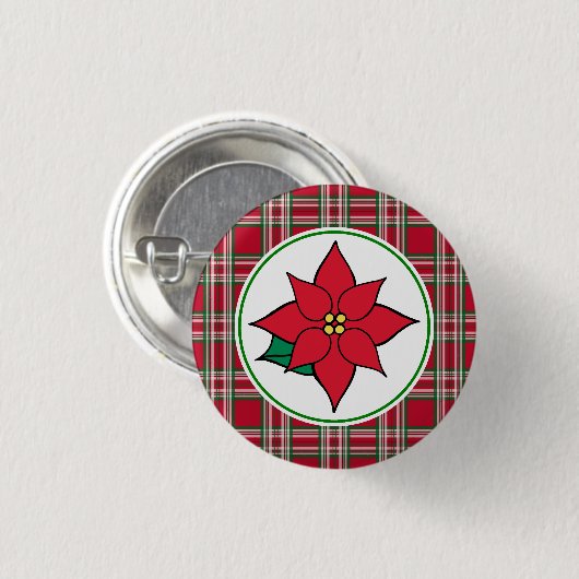 Poinsettia Kerstvakantie Button Pin (Voorkant /achterkant)