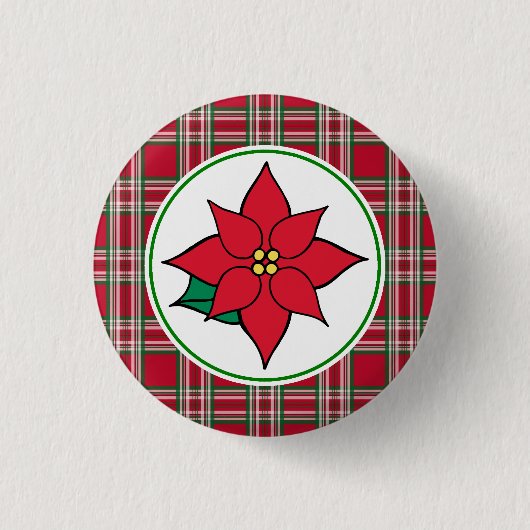 Poinsettia Kerstvakantie Button Pin (Voorkant)