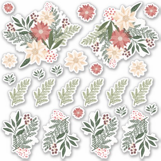 Poinsettia Kerstvakantie Contour Vinyl Sticker (Voorkant)