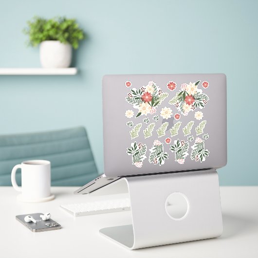 Poinsettia Kerstvakantie Contour Vinyl Sticker (Laptop op bureau)