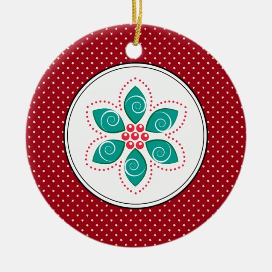 Poinsettia kerstversieringen keramisch ornament (Voorkant)