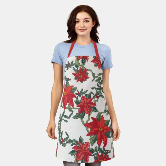 Poinsettia Keuken Schort allover print (Gedragen)