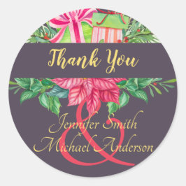 Poinsettia Koppels Feest Ampersand Paars Ronde Sticker