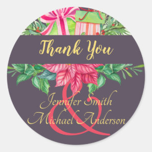 Poinsettia Koppels Feest Ampersand Paars Ronde Sticker