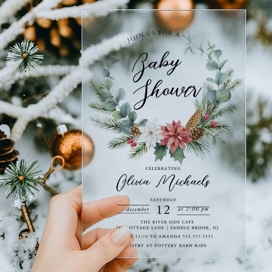 Poinsettia krans acryl Baby shower uitnodiging