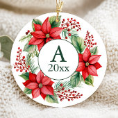 Poinsettia krans foto monogram jaar keramisch ornament