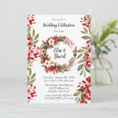 Poinsettia krans kerst bruiloft viering kaart (Staand voorkant)