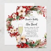 Poinsettia krans Kerstbrunch & Bubble Kaart (Voorkant / Achterkant)