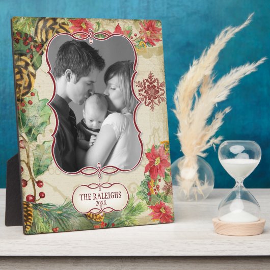 Poinsettia Krans Pine Cone Snowflake Foto Fotoplaat (Zijkant)