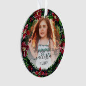 Poinsettia Krans Trotse Grootouders Fotonaam Ornament (voorkant)