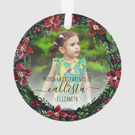 Poinsettia Krans Trotse Grootouders Fotonaam Ornament (achterkant)