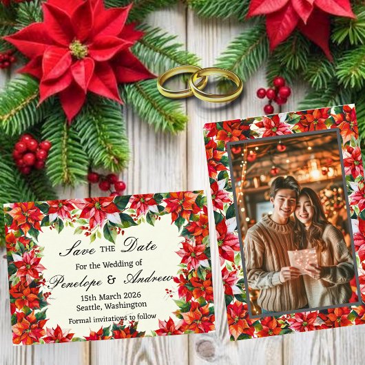 Poinsettia Kroon van de Andes Save the Date Kaart