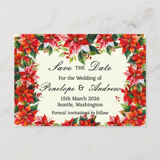 Poinsettia Kroon van de Andes Save the Date Kaart (Voorkant)